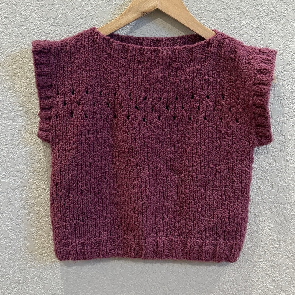 Sweater Vest Womens XS/S Mauve Pink Purple Textured Pointelle Handmade Hand Knit